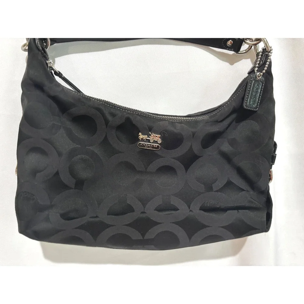 Coach Madison Black Logo Signature Jacquard Hobo Crossbody Purse Bag 18801M Y2K